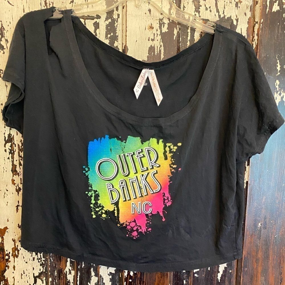 Customized slouchy ripped Outer Banks crop top. XL